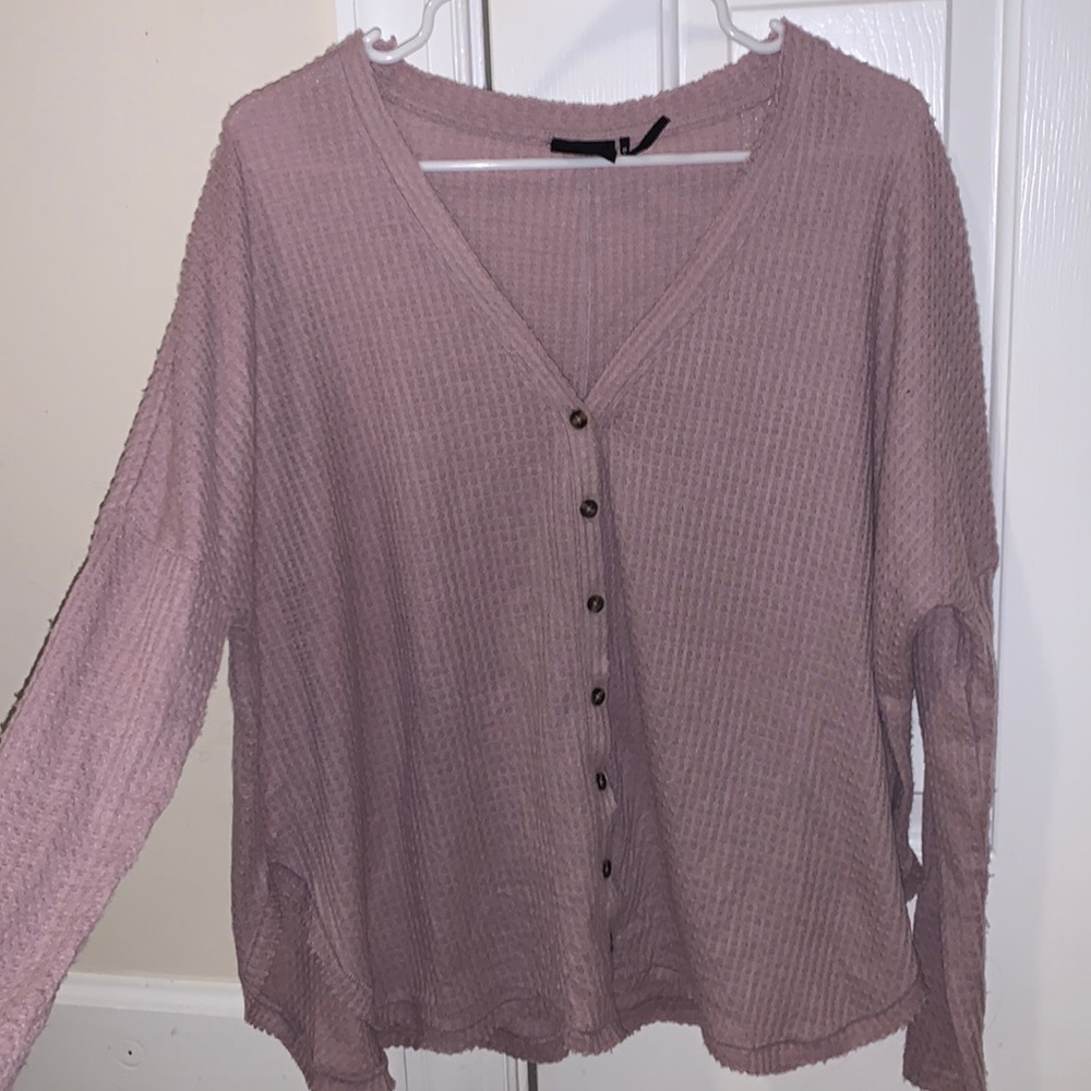 Out from Under waffle knit button down long sleeve top